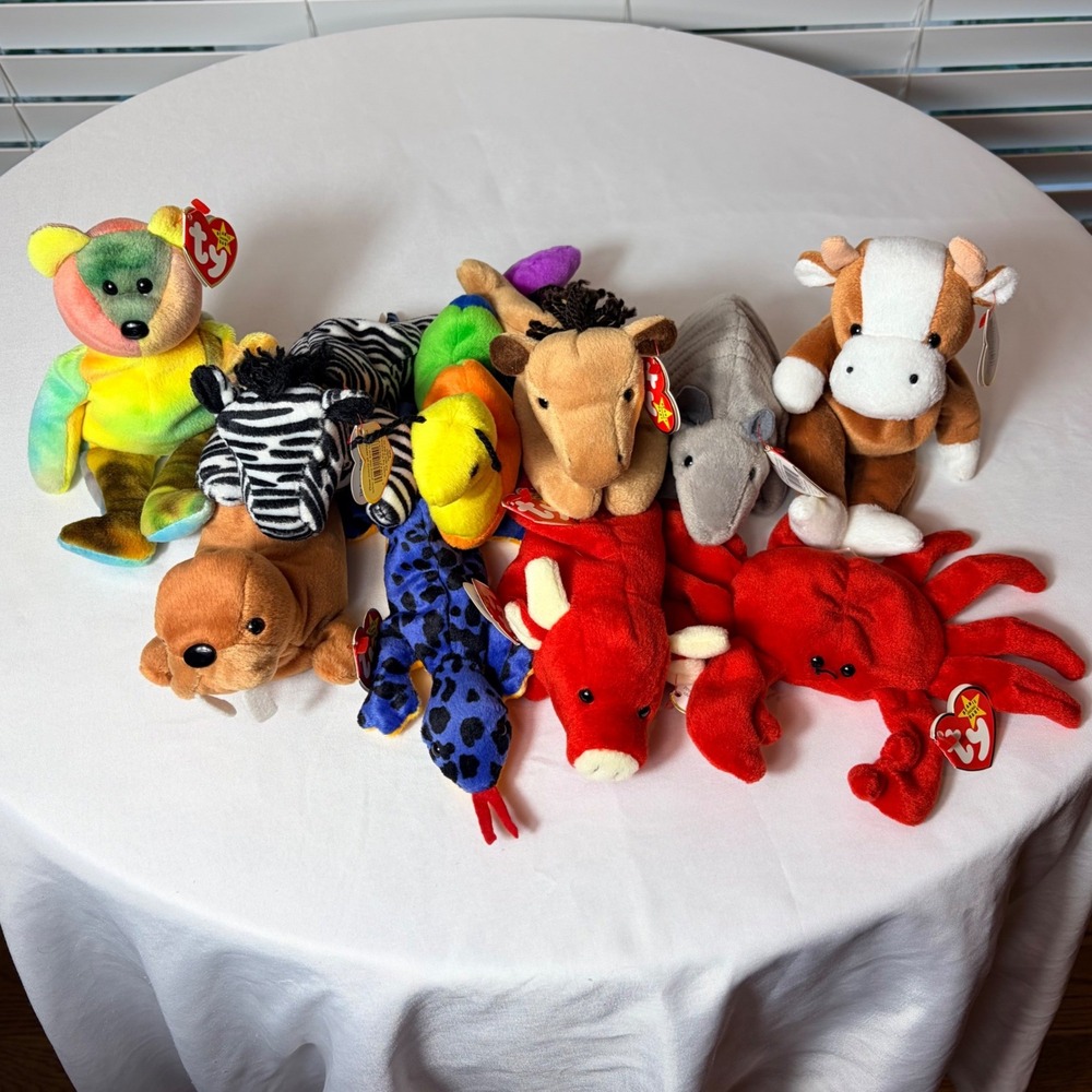 Vintage Ty Beanie Babies Lot Retired 1995 Bessie Digger Tank Derby Ziggy PVC